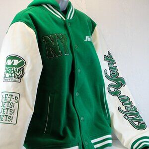 The Wild Collective New York Jets Hooded Varsity Full Snap Jacket Women's Size M